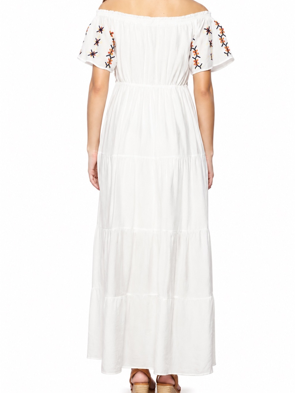 Lulumari White Maxi Dress with Multicolor Embroidered Bodice - Picture 2 of 5